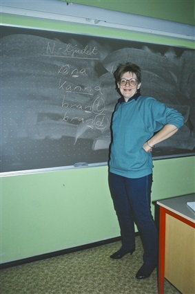 Margareta ”Maggan” Johansson, språklärare på Skogsgårdsskolan i Ronneby 1986. 