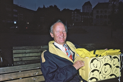 Ny Demokratis partiledare Ian Wachtmeister efter torgtal i Ronneby, 1992.