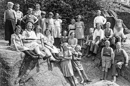 Elever i Persborgs nya folkskola på Kallingevägen i Ronneby, 1936.